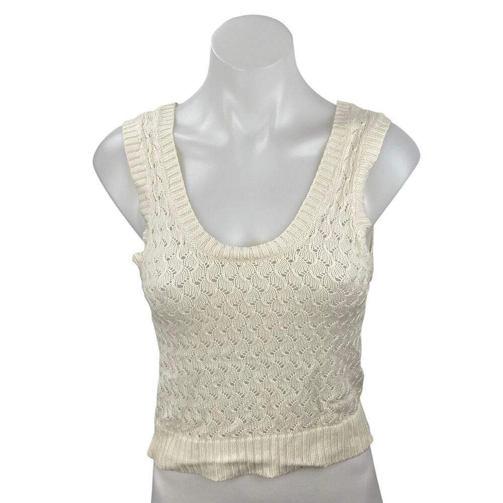 Zara Women's Cream Crochet Knit Sleeveless Cami Camisole Tank Crop Top Size S